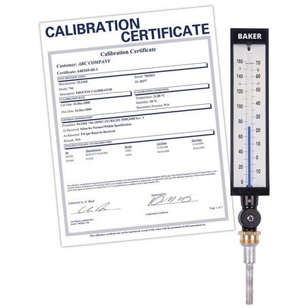 BAKER INSTRUMENTS 9VU35-165 Industrial Thermometer, 0 to 160 deg F (-17 to 71 deg C),  9VU35-165-NIST